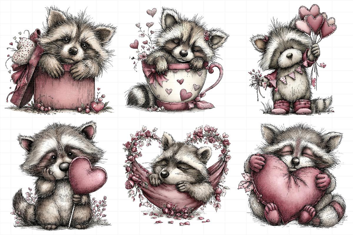 Valentine's Whimsical Raccoon Clipar, an Illustration by Daily.Designs (Photo 5 of 8)