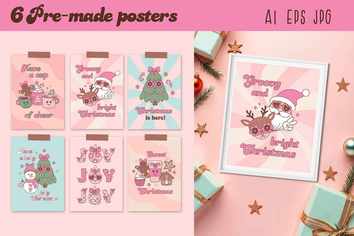 Pink Christmas Vector Collection, a Seasonal Illustration by NataKa (Photo 4 of 11)