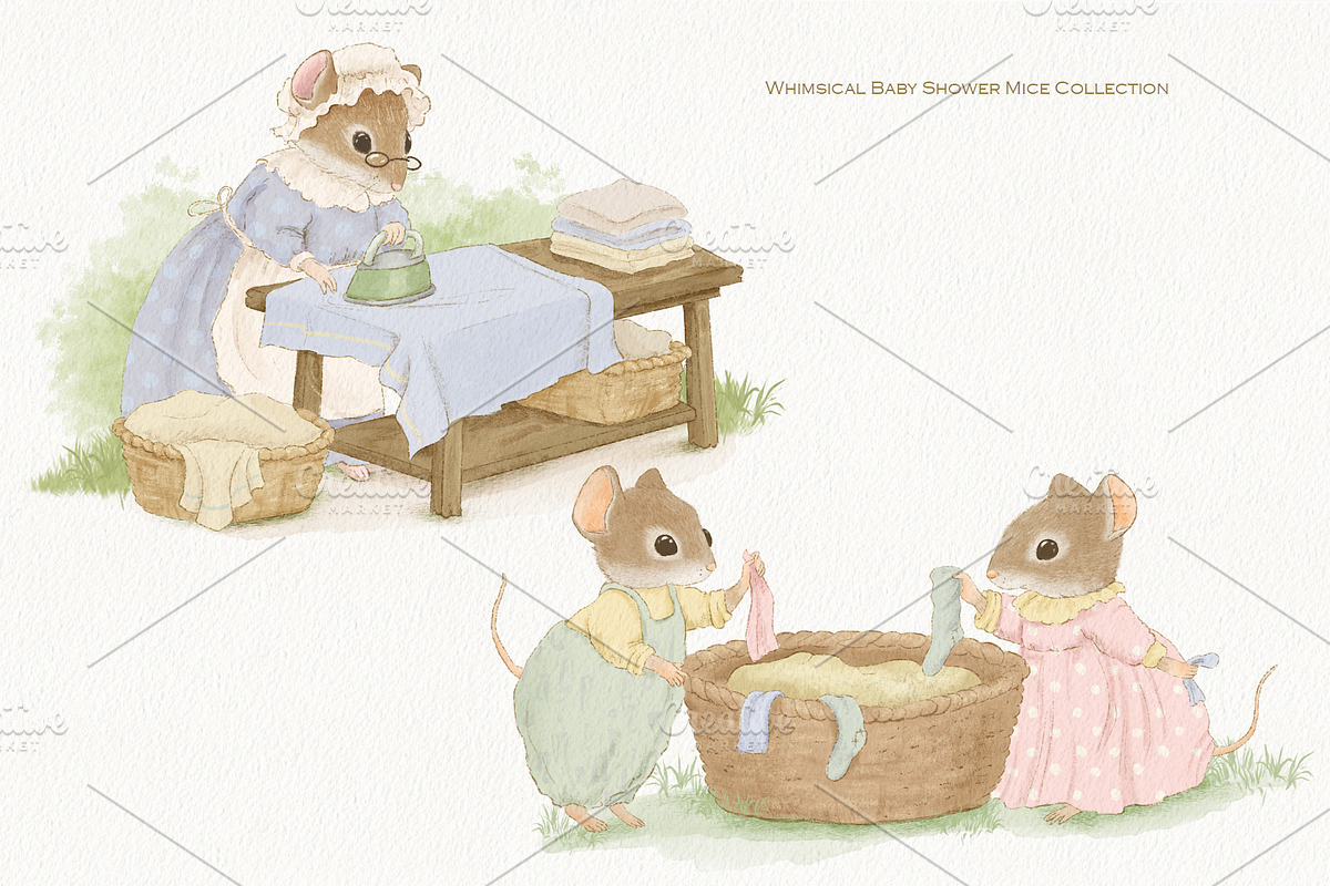 Laundry Day Mice Clipart Collection, an Animal Illustration by AlenaVlasko stock Market (Photo 7 of 9)