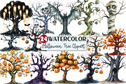 Watercolor Halloween Tree Clipart, an Illustration by Rose Art (Thumbnail 1 of 7)