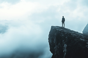 A lone man stands at the edge of a, a Person Photo by MistyDay