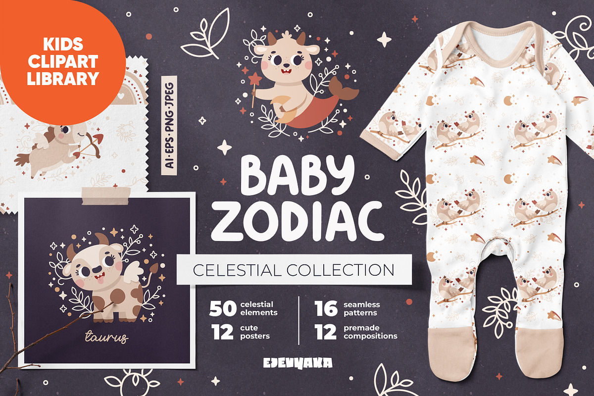 Baby Zodiac Signs, Clipart, Patterns, an Animal Illustration by Ejevyaka (Photo 1 of 12)