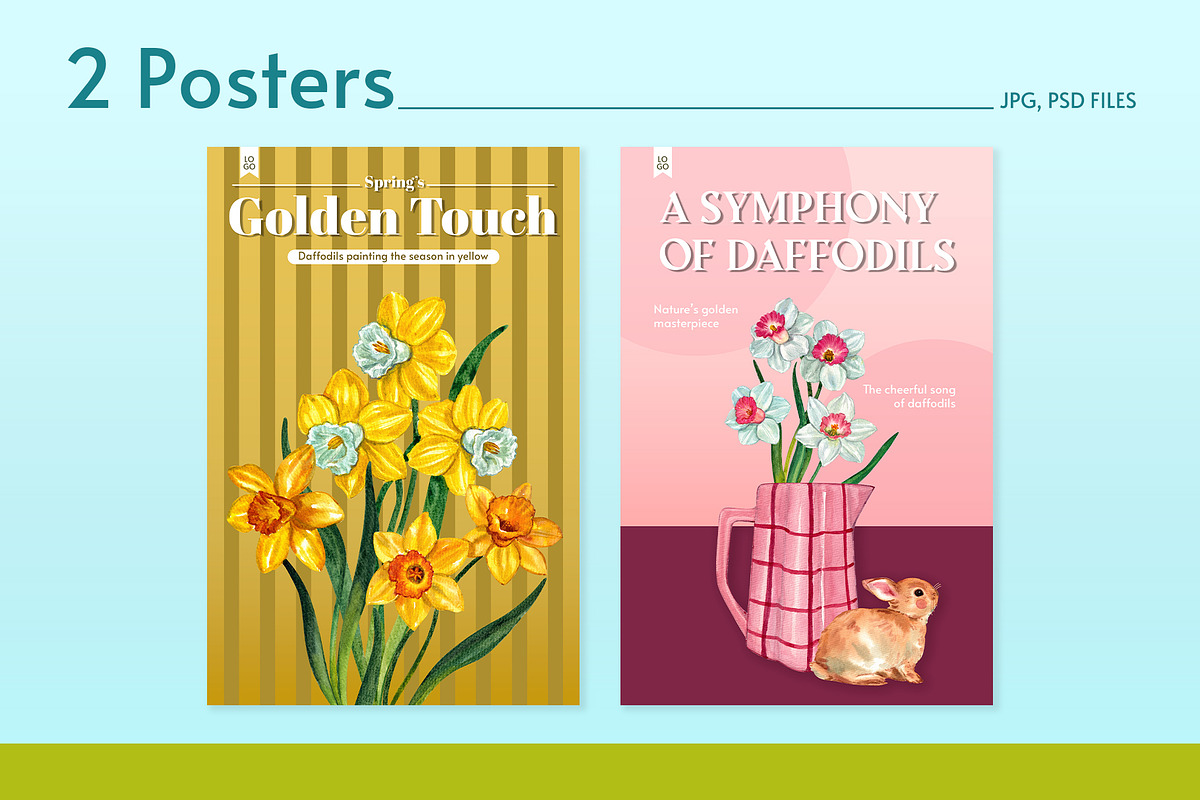 Daffodils and Rabbit Watercolor, an Animal Illustration by CreativeValuation (Photo 6 of 12)