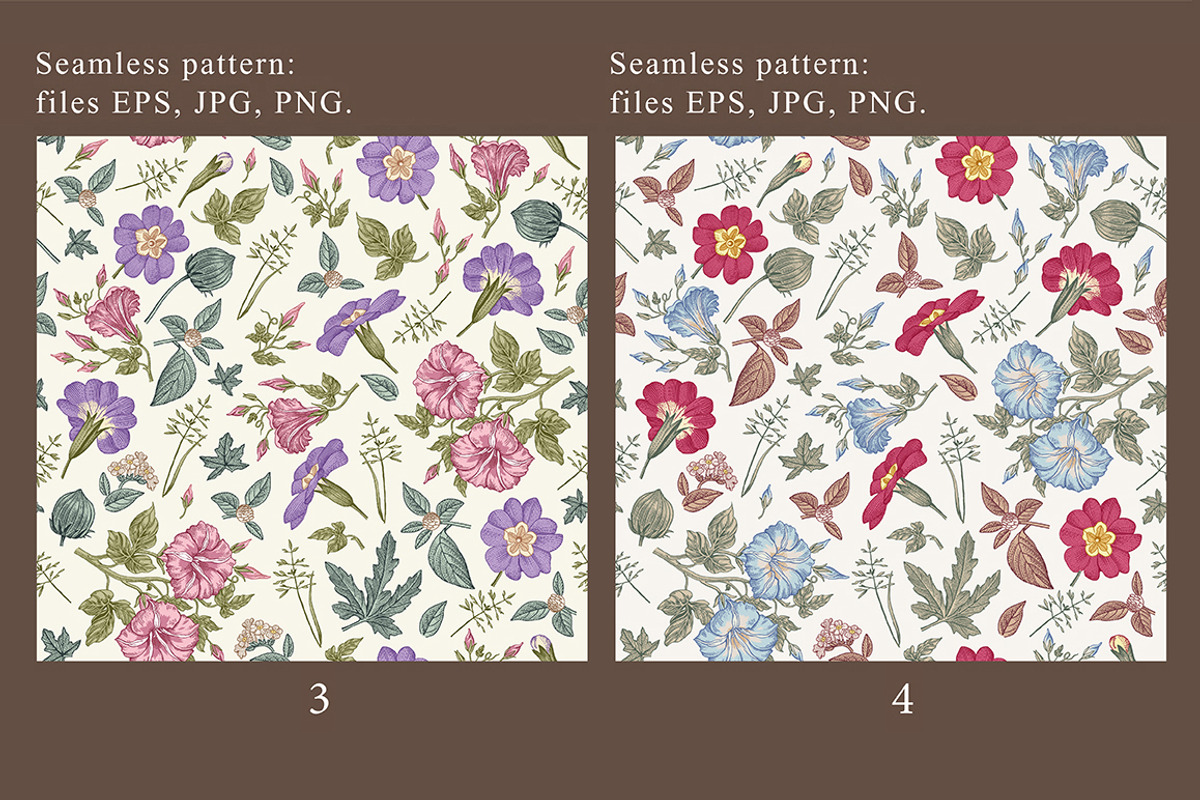 4 Seamless Flowers Primrose Petunia, a Pattern Graphic by Vintage (Photo 3 of 15)