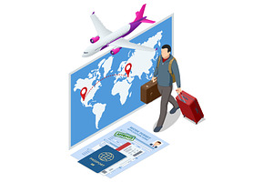 Isometric illustration of a man with, a Transportation Illustration by Golden Sikorka