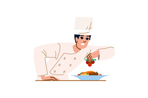 Professional chef garnishing gourmet, a Food Illustration by pikepicture