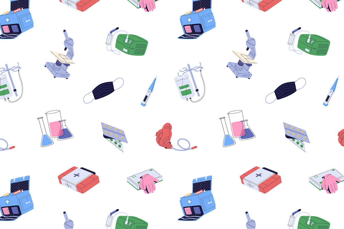 Medical tools set, pattern, banner, a Healthcare Illustration by PaperTrident (Photo 3 of 5)
