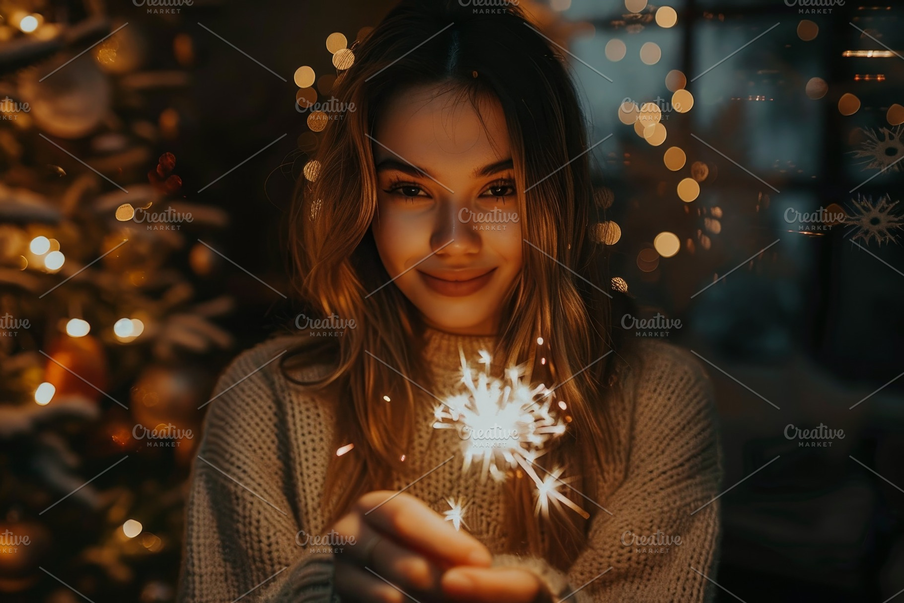 A joyful woman smiles warmly while h, a Photo by Tanuart