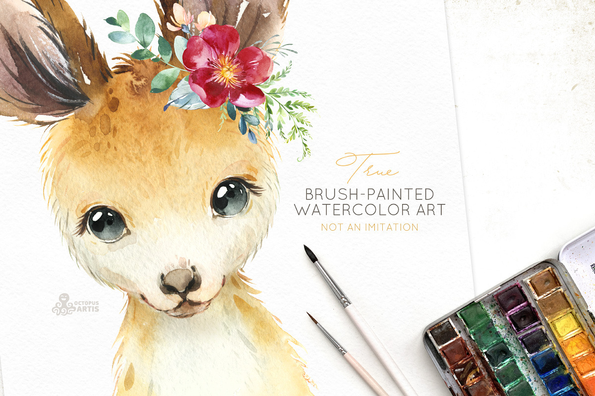 Cute Little Watercolor Animals, an Animal Illustration by OctopusArtis (Photo 6 of 9)