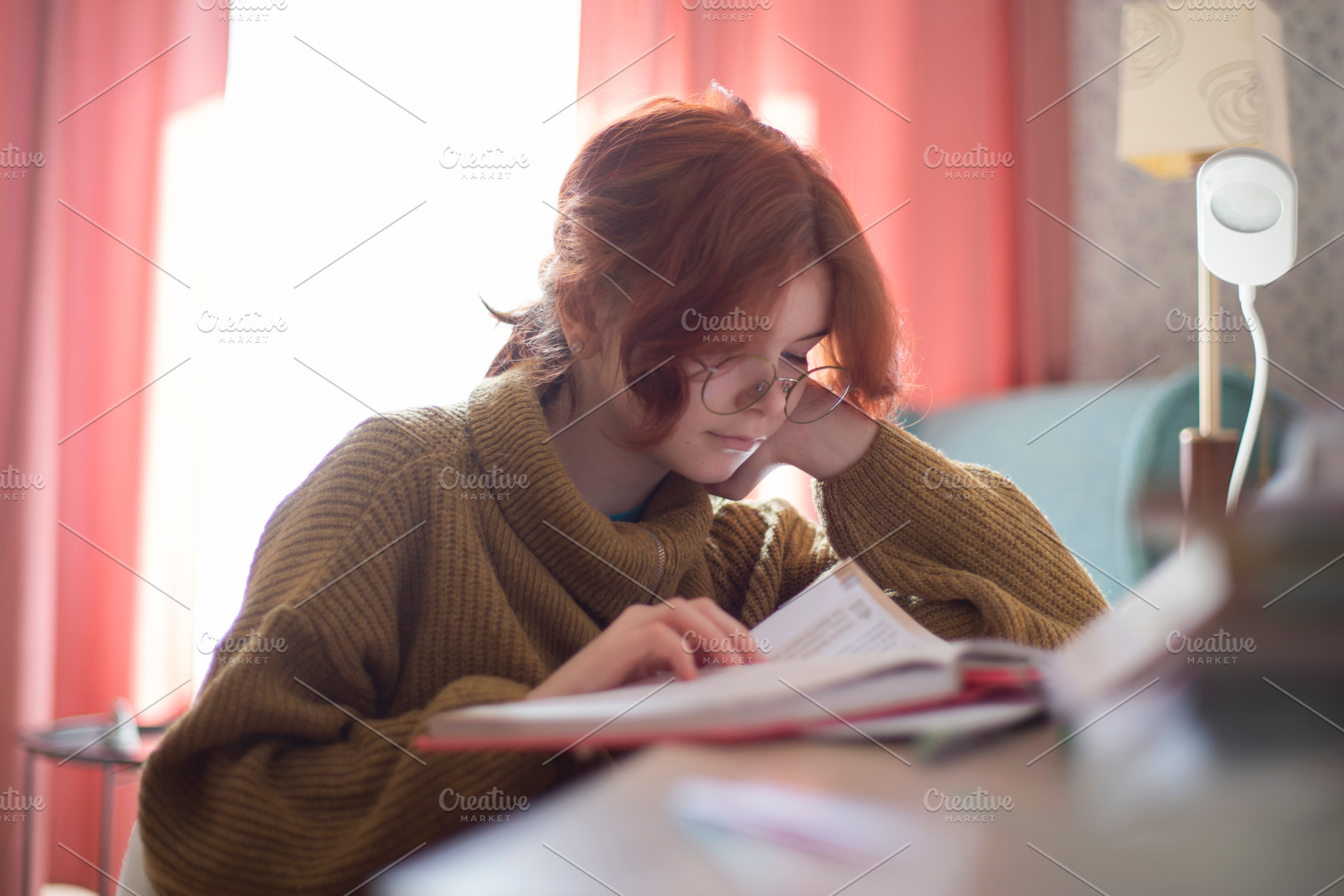schoolgirl with glasses doing homework., a Photo by Pictures for you!!!!!!!!!
