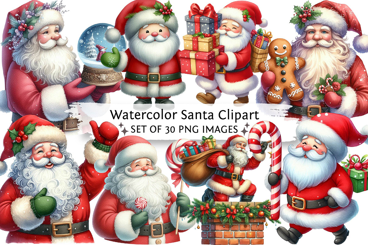 Watercolor Santa Clipart, an Illustration by DreamPrint404 (Photo 1 of 6)