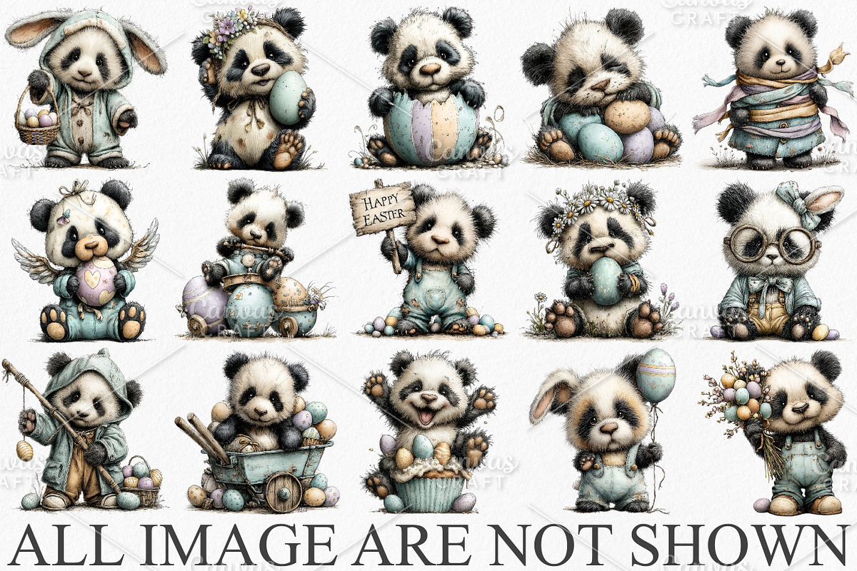 Whimsical Easter Panda Clipart PNG, an Illustration by Canvas Craft (Photo 3 of 7)
