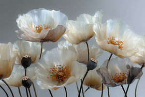 Delicate translucent poppies in beig, a Photo by Pixeness Studio