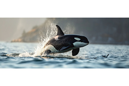 jumping orca in summer ocean waters, an Animal Photo by Neirfy