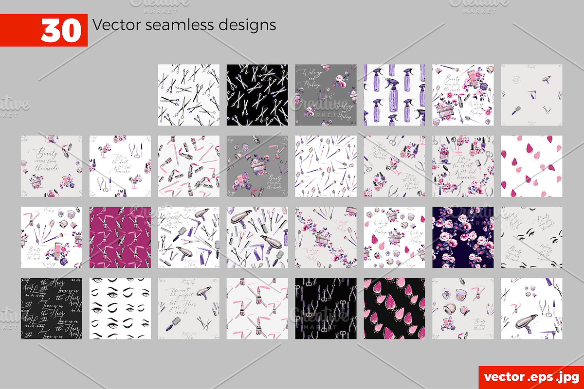 Beauty Salon Promo Cards & Patterns, a Work Illustration by Sopelkin (Photo 8 of 9)