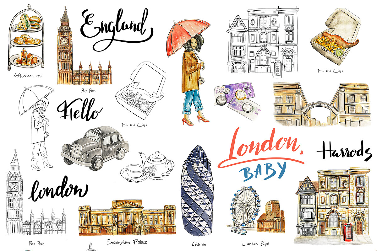 London travel clipart, an Illustration by Kate Snitser (Photo 2 of 5)