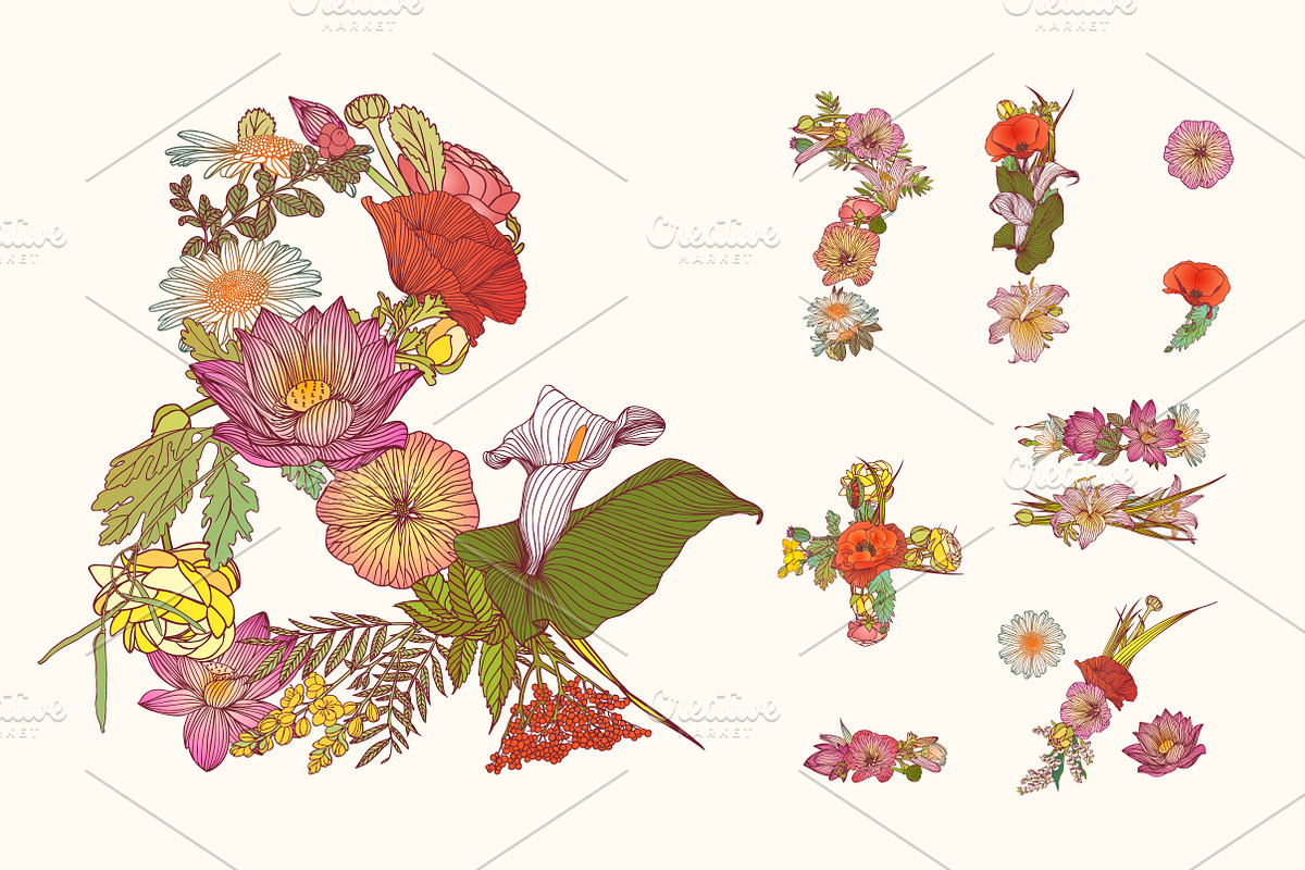 Floral alphabet+digits+punctuation, an Object Graphic by Crazy nook (Photo 5 of 5)