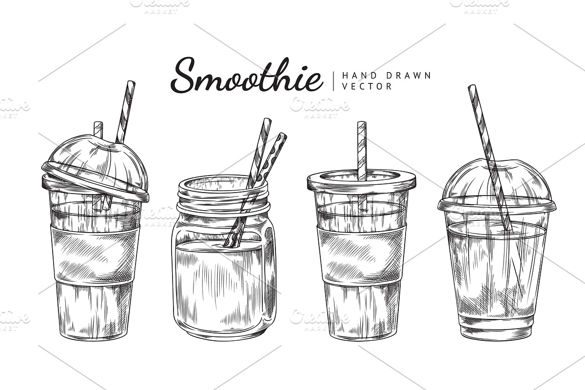 Vector set of smoothie icons in, a Food Illustration by Sabelskaya