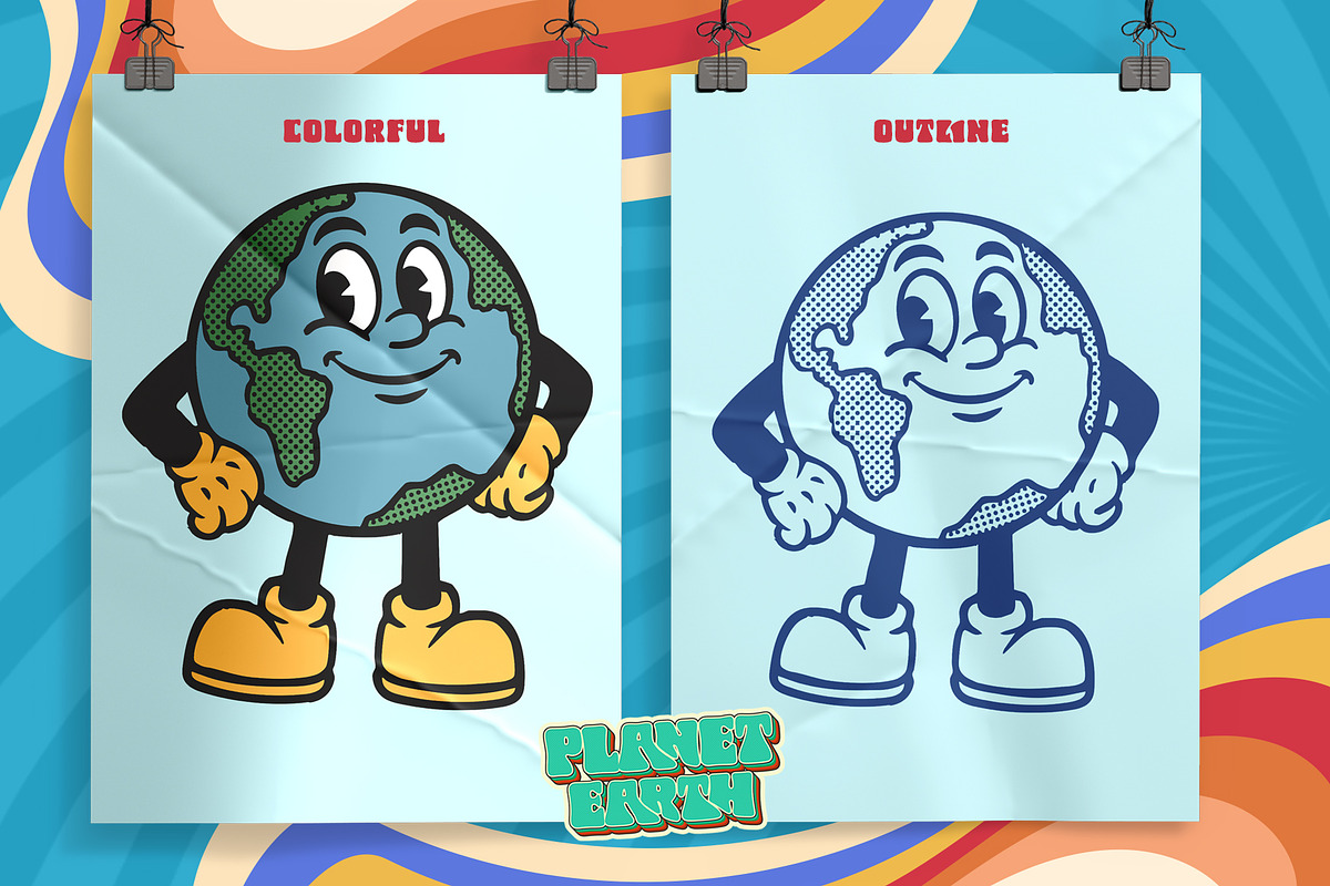Retro Earth Globe Cartoon Character, an Illustration by Tekuni (Photo 3 of 10)
