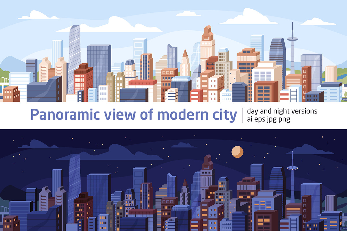 Cityscape at day and night time, an Object Illustration by Good Studio (Photo 1 of 3)