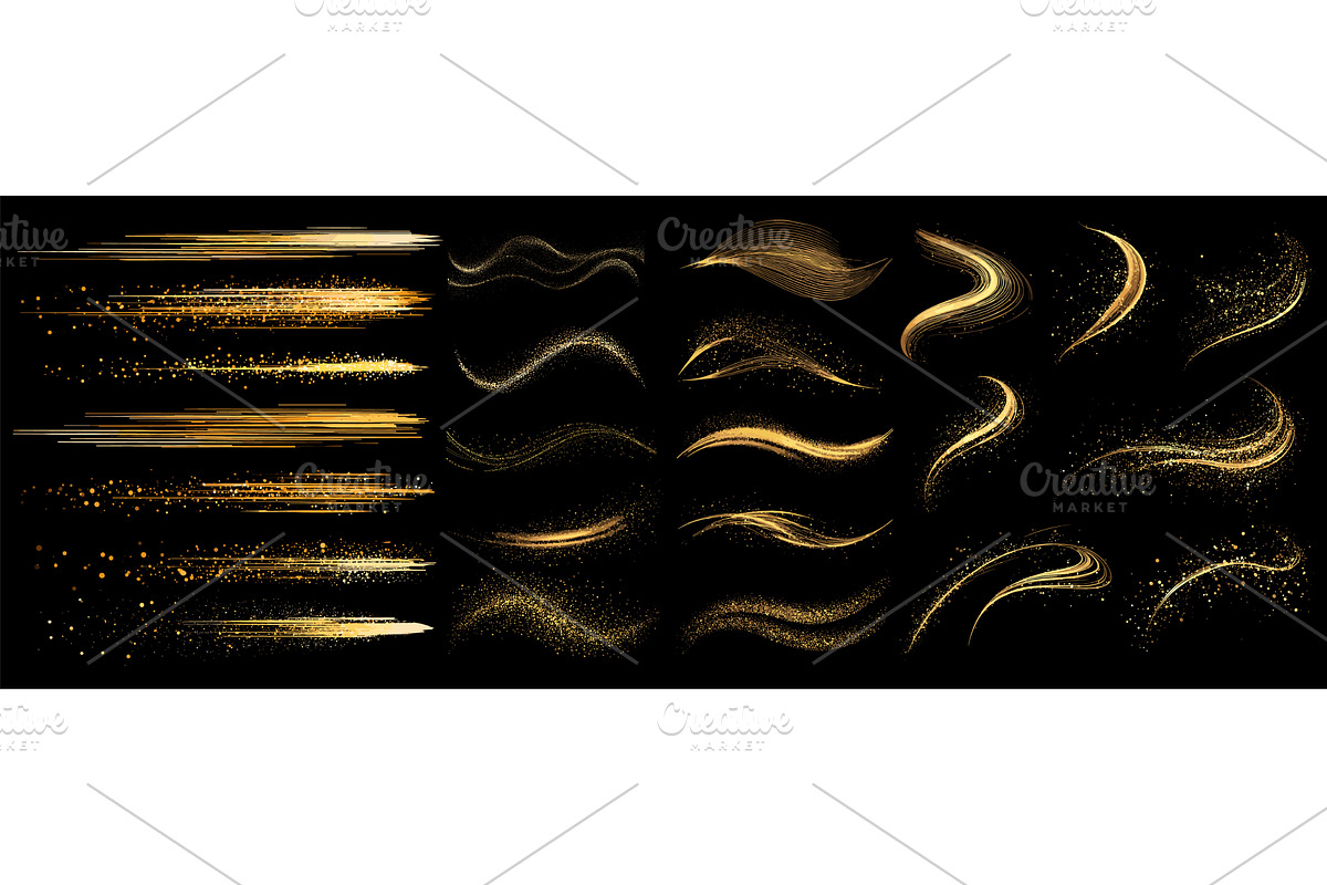 Golden powder fly. Gold flying dust, an Illustration by Stock-Smart-Start