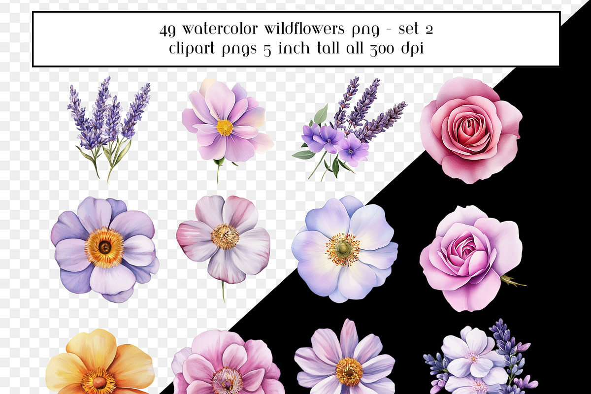 Watercolor Wildflower Clipart Set 2, an Object Graphic by AllTheKewtClipart (Photo 2 of 5)