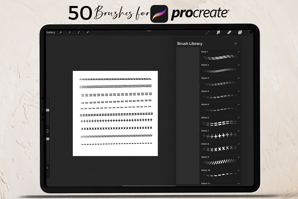 Stitches Sewing Procreate Brushes, a Brush Add-On by LABFcreations
