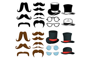 Set Male Mustaches Style With Hats