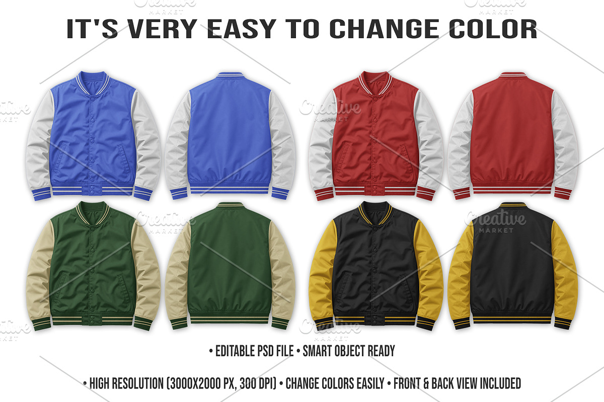 Varsity Jacket Mockup PSD Editable, a Hoody Mockup by std.badboy (Photo 2 of 4)