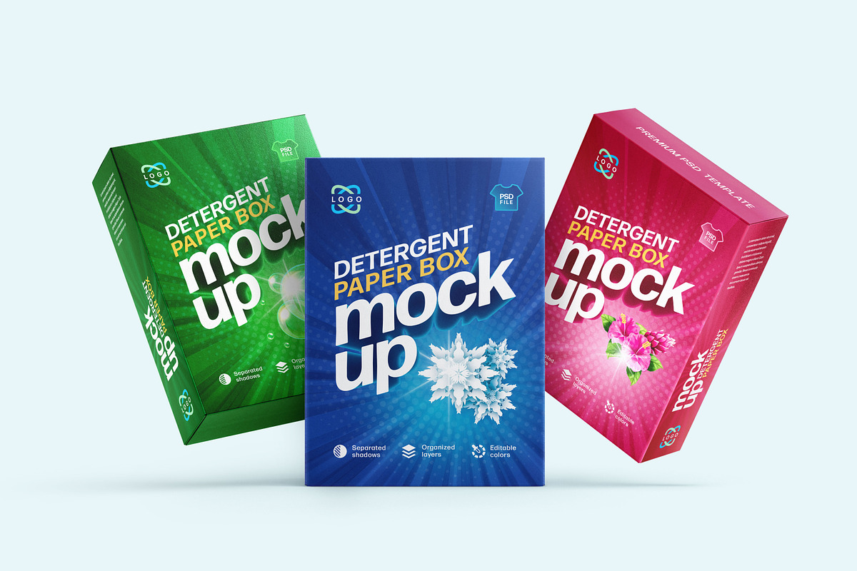 Detergent Box Packaging Mockup Set, a Cups & Container Mockup by Deeplab