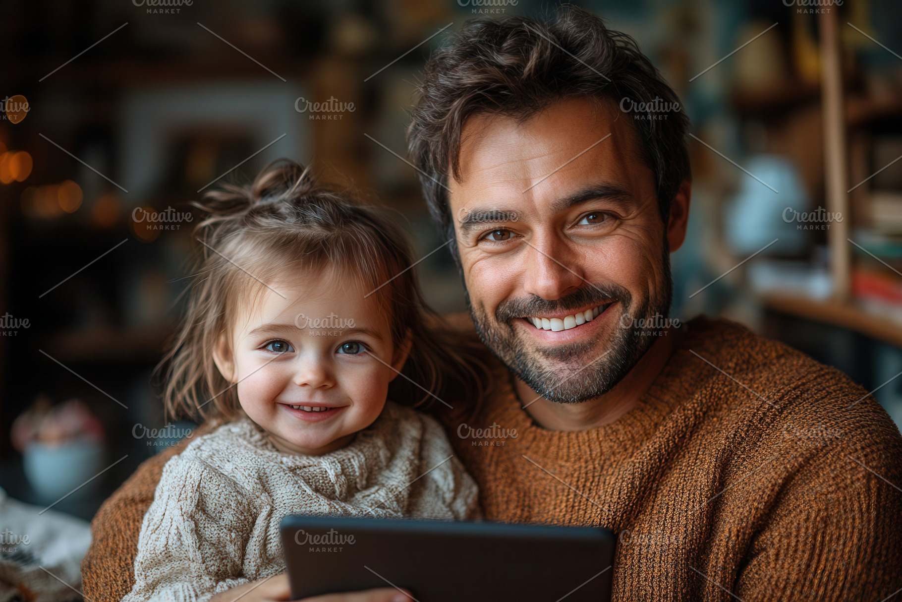 Father and daughter share a joyful m, a Photo by Tanuart