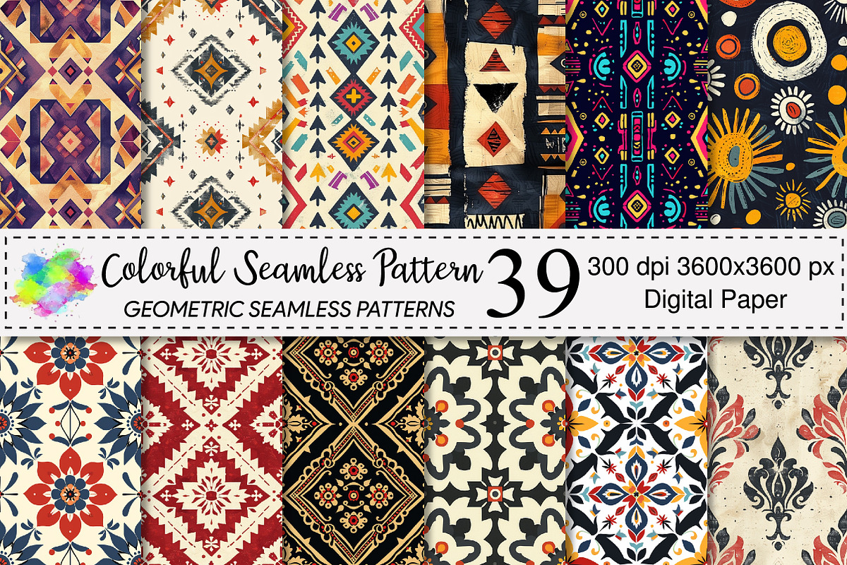Colorful Seamless Pattern Bundle, a Pattern Graphic by Canvas Craft (Photo 1 of 6)
