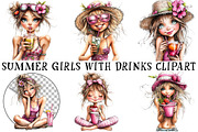 Summer Girls with Drinks Clipart, an Illustration by OK Design (Thumbnail 2 of 6)