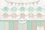 Mint Elephant Clipart & Patterns, an Illustration by Amanda Ilkov (Thumbnail 1 of 3)