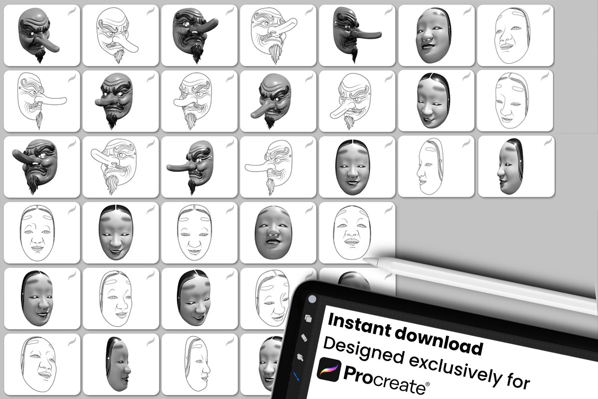 Japanese Mask Pack - Procreate Brush, a Brush Add-On by InkRef (Photo 6 of 6)