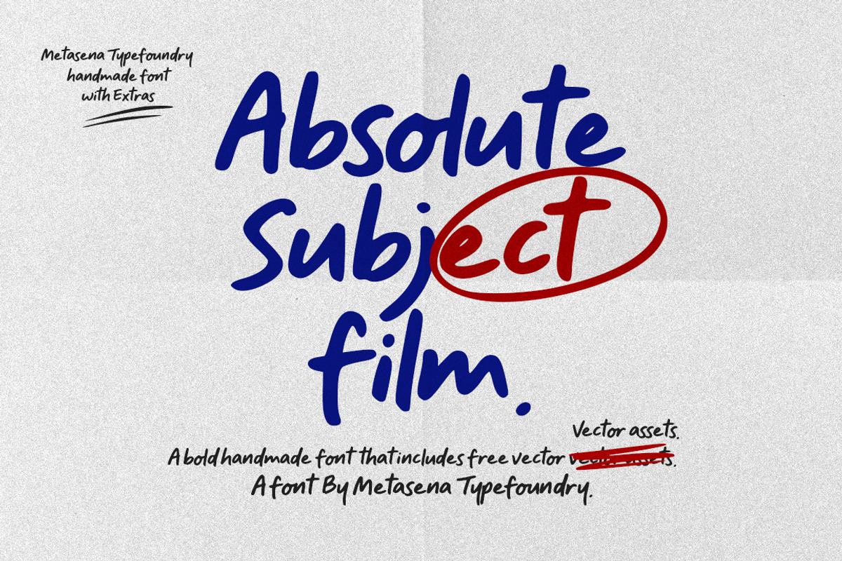 Absolute Subject Film | With Extras, a Handwritten Font by Metasena Typefoundry (Photo 1 of 10)