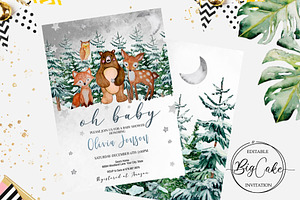 Woodland Baby Shower Invites Winter