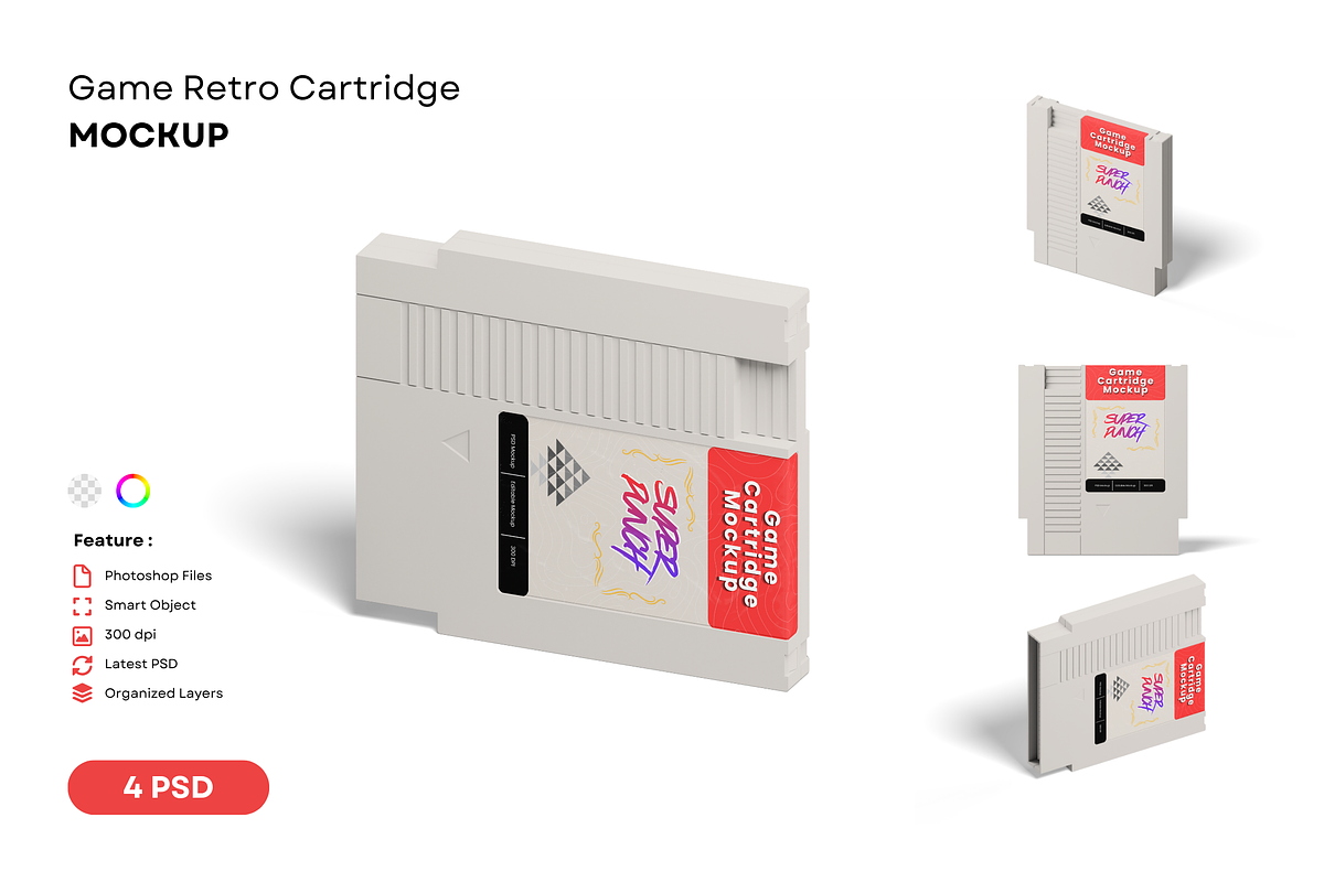 Retro Game Cartridge Mockup, a Merchandise Mockup by DSNA Mockup (Photo 1 of 5)