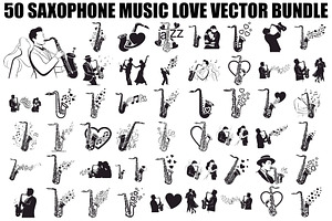 Saxophone Music Love Vector Bundle, an Illustration by Designs_River