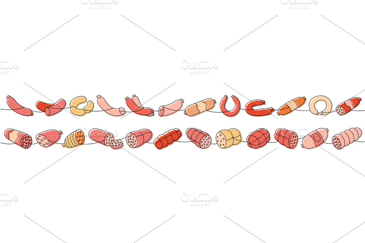 Smoked sausages set. Sausages, a Food Illustration by GraphiShop