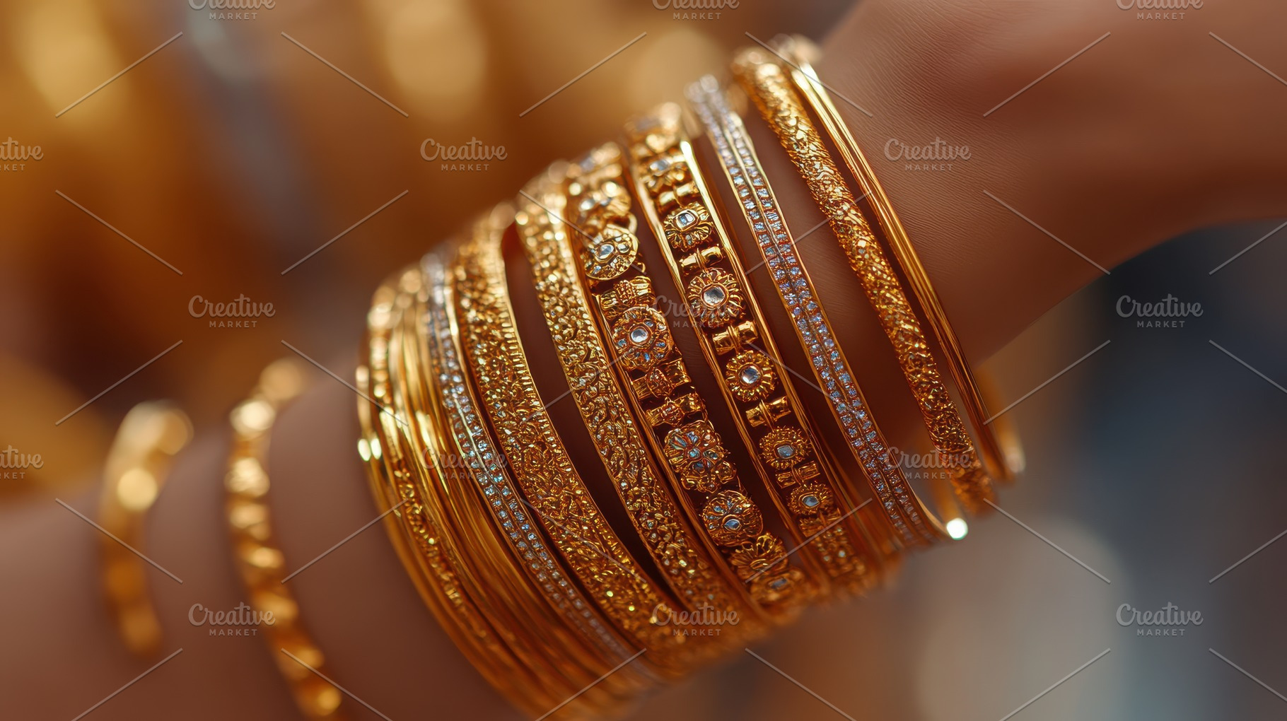 Golden bangles adorn a woman's wrist, a Beauty & Fashion Photo by Pixeness Studio