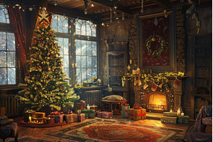 Cozy christmas interior with, a Holiday Photo by Ylivdesign