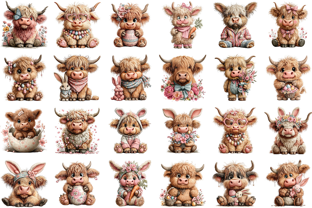 Whimsical Easter Highland Cow Clipar, an Illustration by Sublimation Artist (Photo 2 of 5)