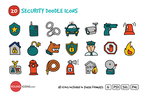 Security Doodle Icons Set