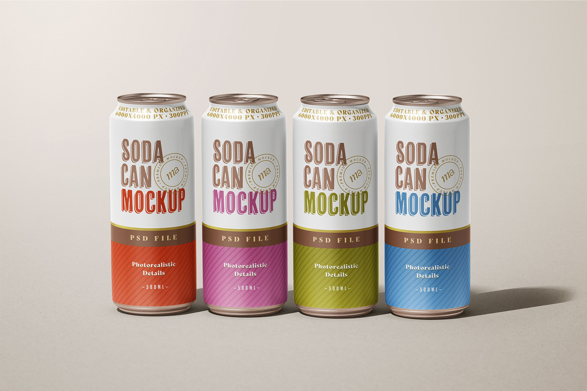 Soda Can Mockup Set, a Cups & Container Mockup by mockupatelier (Photo 9 of 12)