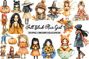 Whimsical Fall Black Hair Girl Clipa, an Illustration by Daily.Designs (Thumbnail 1 of 5)