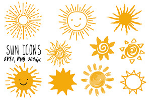 Doodle sun icons set