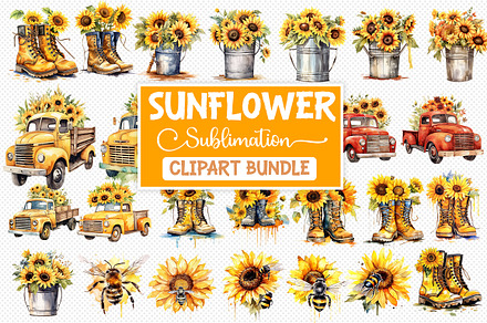 Sunflowers Sublimation Cliparts Set, an Object Graphic by Fokira