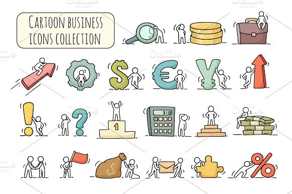 Cartoon Business Icons Set