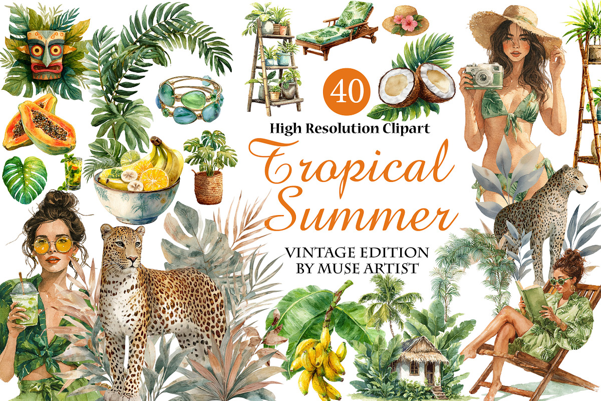 Tropical Summer Clipart, an Illustration by DreamArtGraphic (Photo 1 of 4)